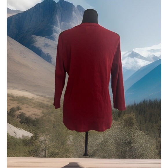 Ralph Lauren Rib-Knit Top Red w/Brown Faux Suede Epaulets Size 1X (Fits Like L) - Picture 2 of 6